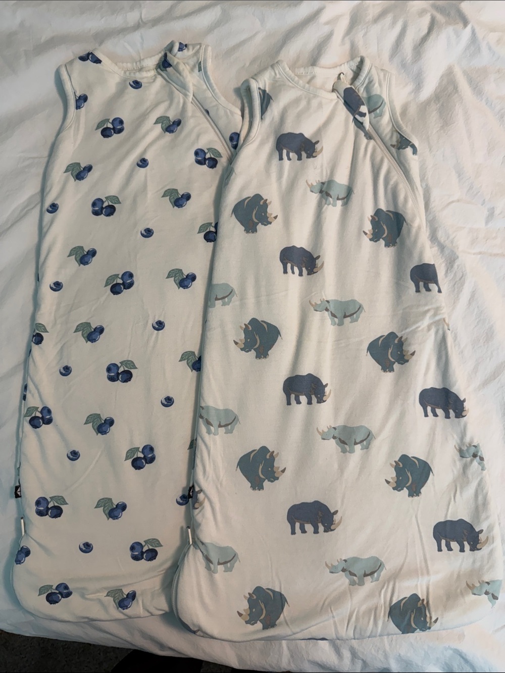 Kyte Baby Sleep Sacks size XS 1.0 TOG- Blue Fruit & Rhino Prints